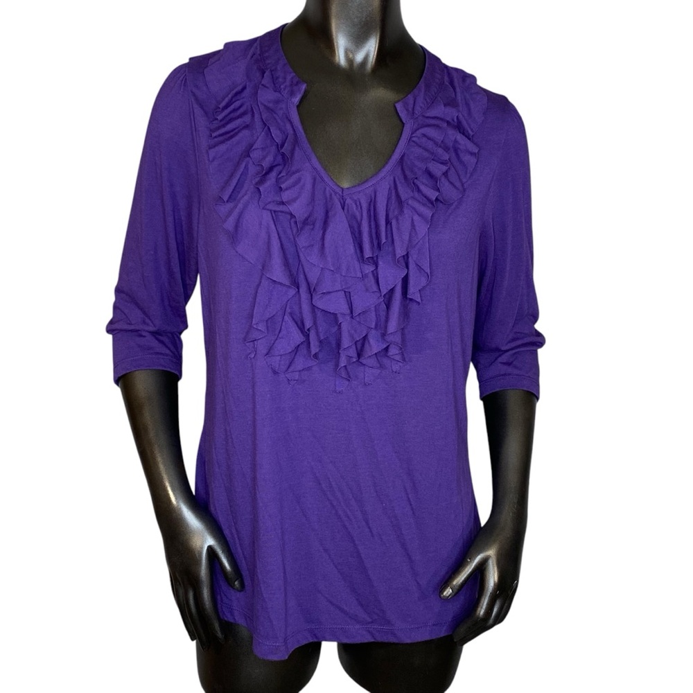A.N.A Purple Ruffled V-Neck Top